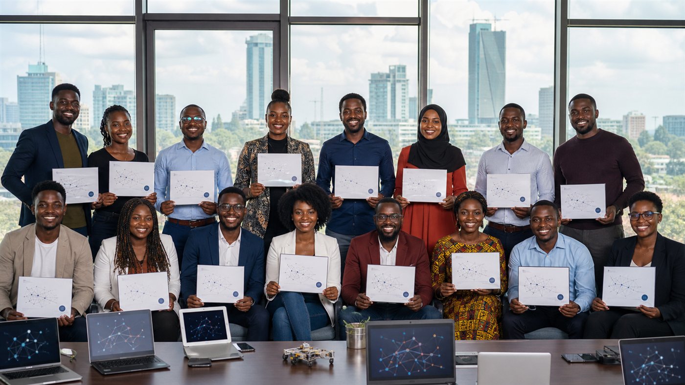 Editorial illustration of African artificial-intelligence startup founders