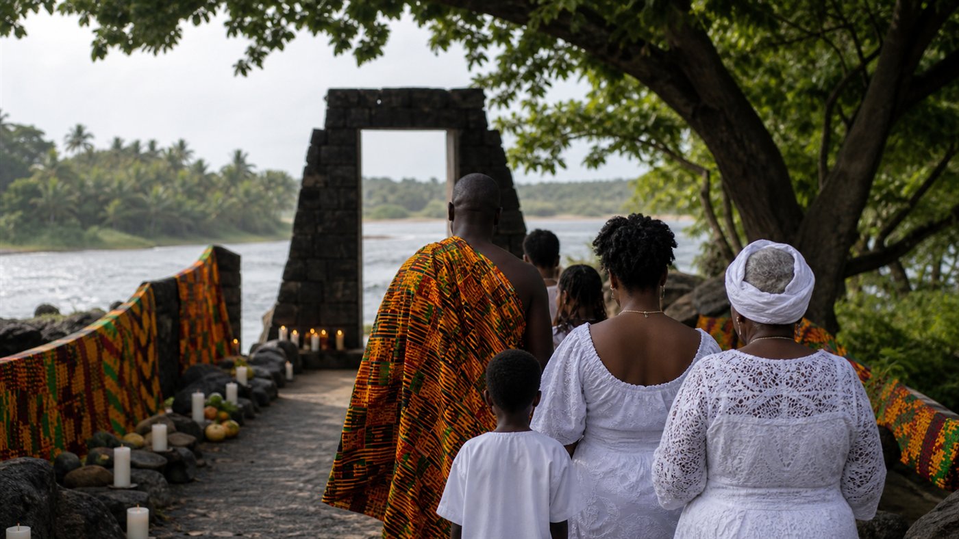 Editorial illustration of Ghana Emancipation Day remembrance