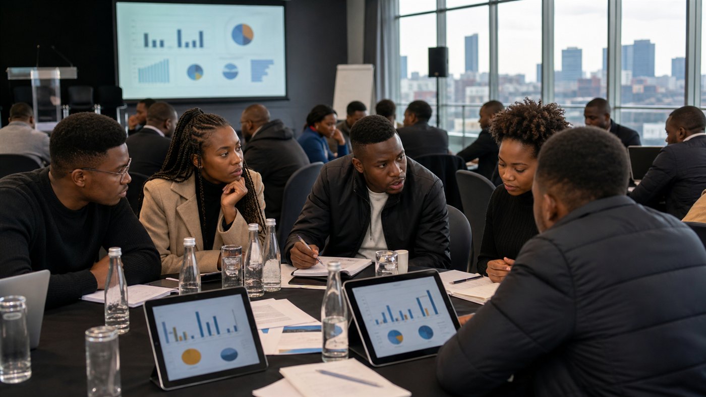 Editorial illustration of a South African youth employment policy workshop