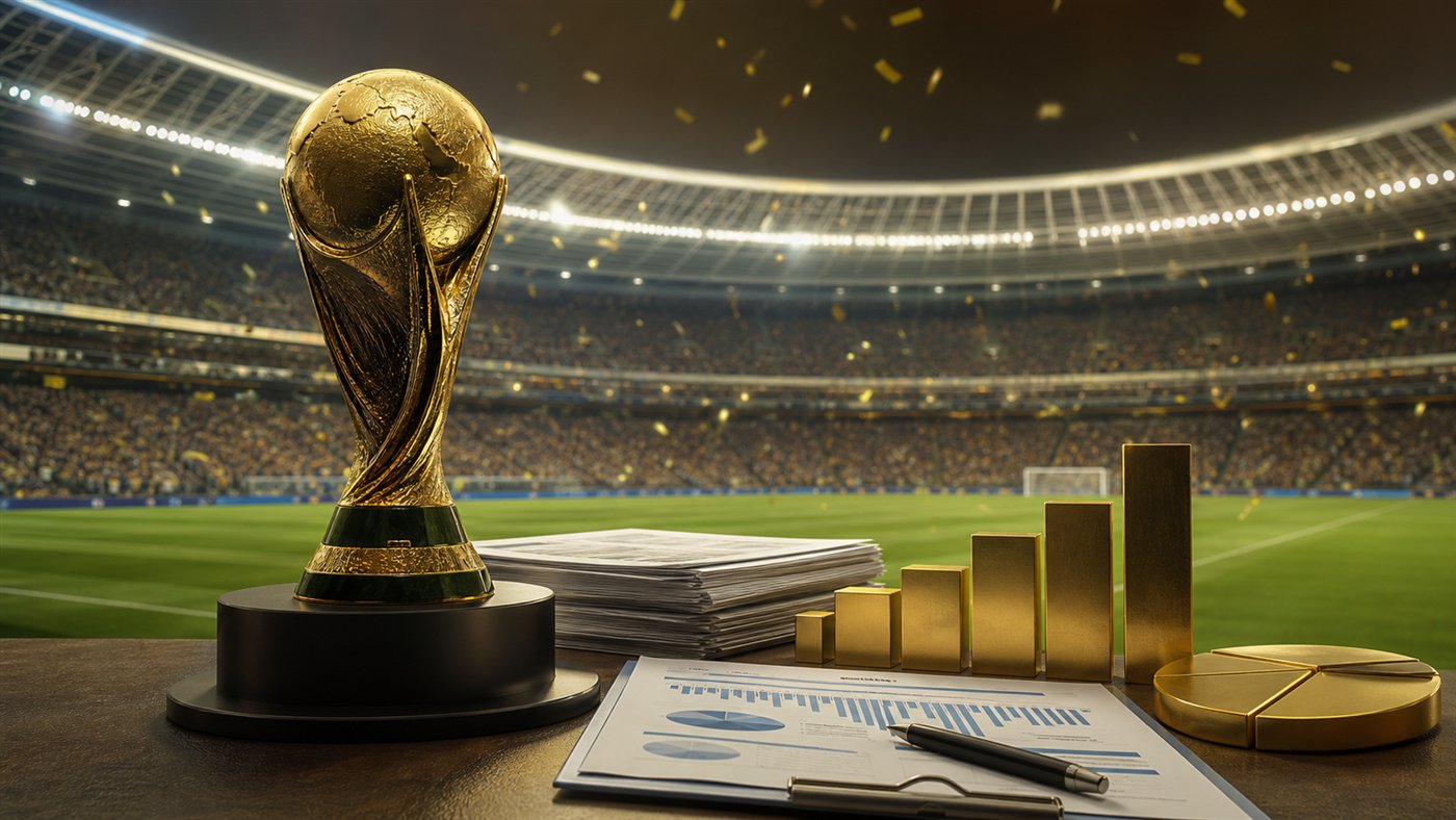 Editorial illustration of World Cup prize money and football business